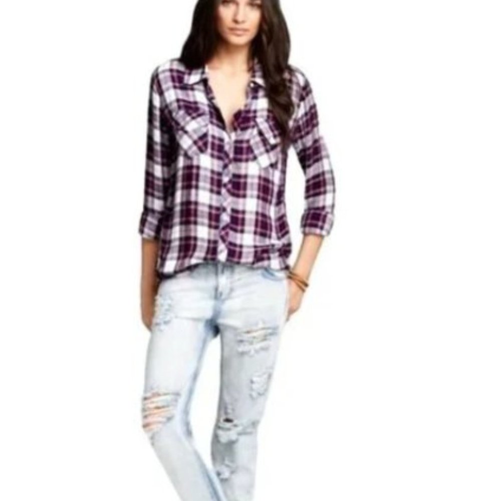 Rails White + Pink + Blue Plaid Flannel Button Down Shirt | S